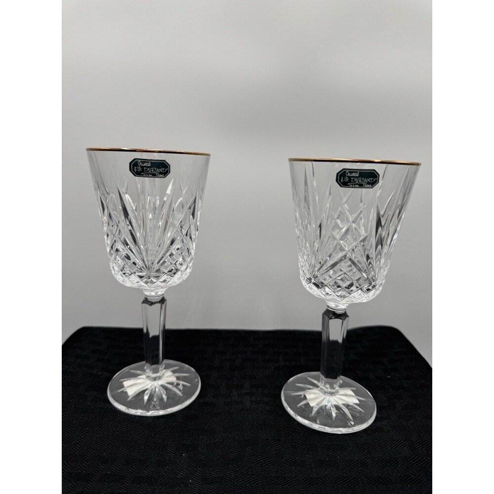 Cristal d’Arques Longchamp Crystal Tumblers Glasses Set of 2, Gold Rim 7 Inches